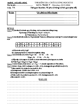 Thi kiểm tra chất lượng học kỳ II môn Toán 7 (năm học 2015 - 2016)